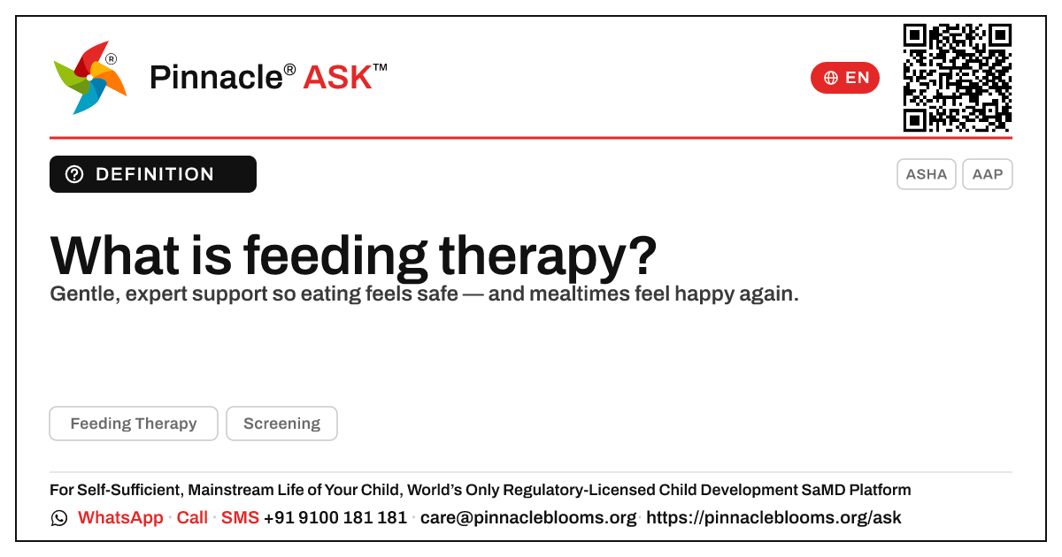 What is feeding therapy? — Pinnacle Ask answer card with a short explanation and QR link