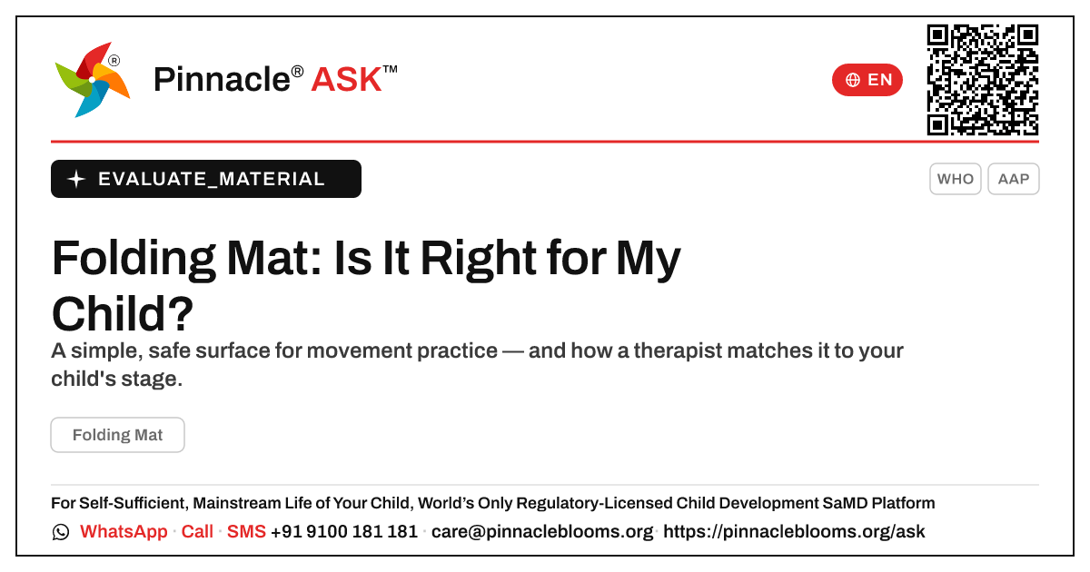 Folding Mat: a parent's guide to a simple motor-support tool — Pinnacle Ask answer card with a short explanation and QR link