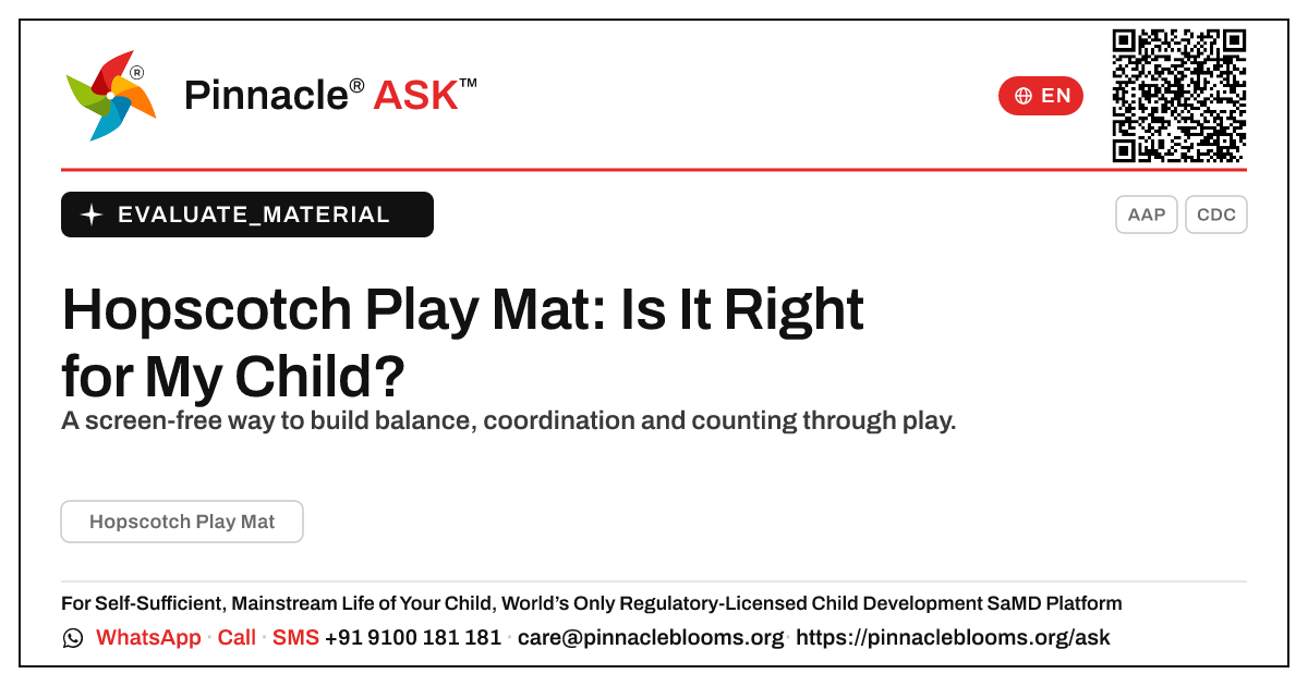 What is Hopscotch Play Mat, and is it right for my child? — Pinnacle Ask answer card with a short explanation and QR link