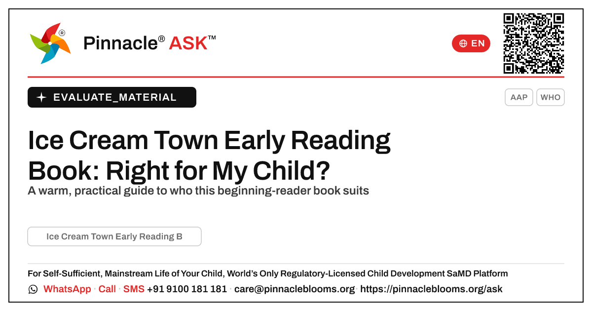 Ice Cream Town Early Reading Book — Pinnacle Ask answer card with a short explanation and QR link