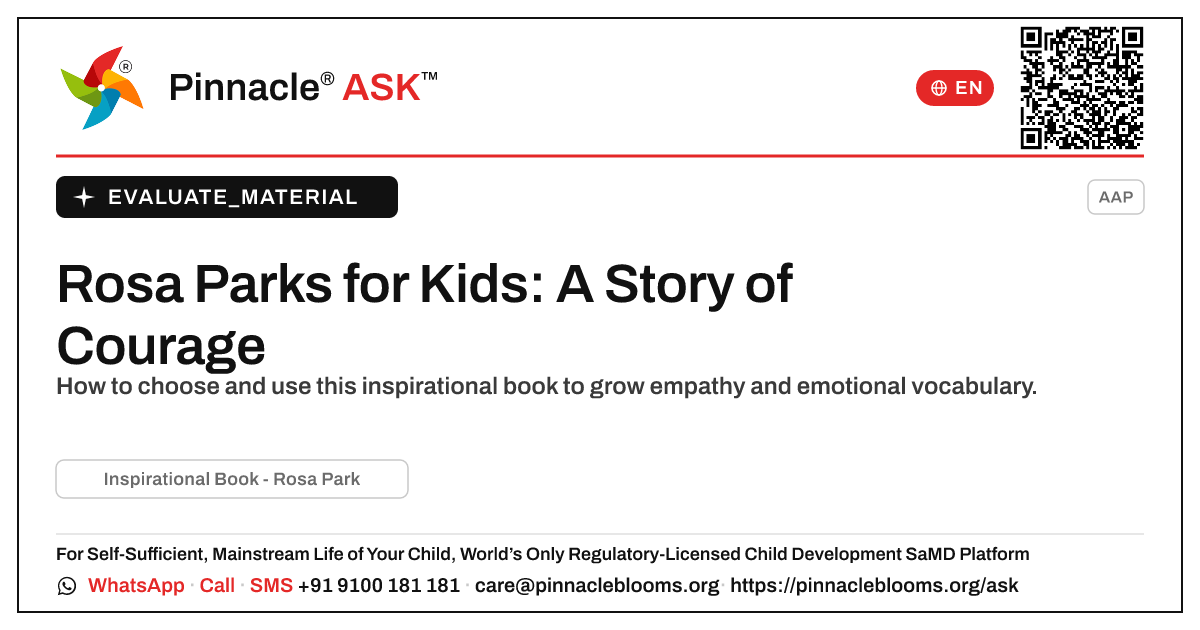 Inspirational Book — Rosa Parks for Kids — Pinnacle Ask answer card with a short explanation and QR link