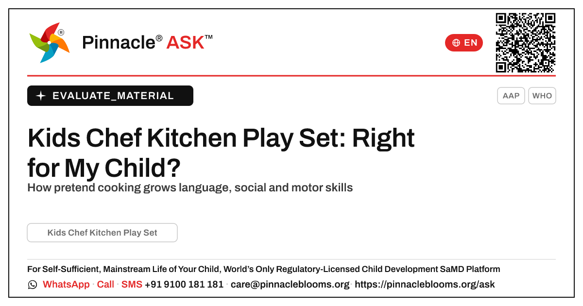 Kids Chef Kitchen Play Set: Is It Right for My Child? — Pinnacle Ask answer card with a short explanation and QR link