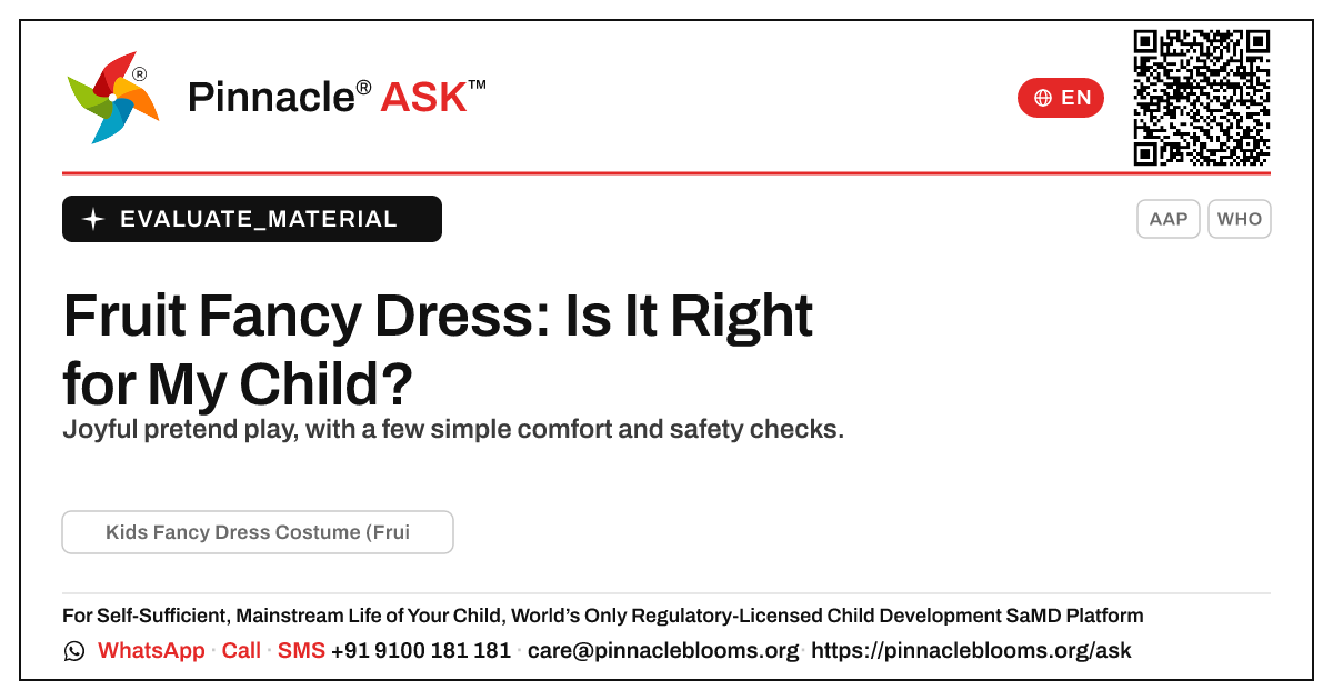 Kids Fancy Dress Costume (Fruit Theme) — Pinnacle Ask answer card with a short explanation and QR link