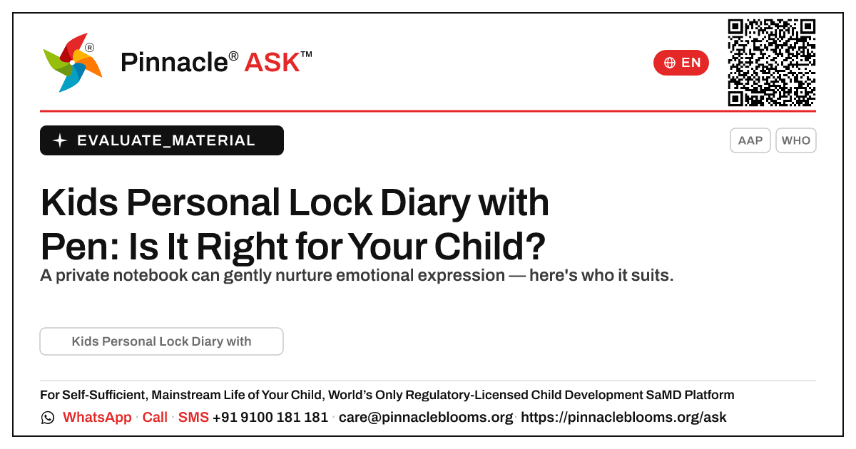 What is Kids Personal Lock Diary with Pen, and is it right for my child? — Pinnacle Ask answer card with a short explanation and QR link