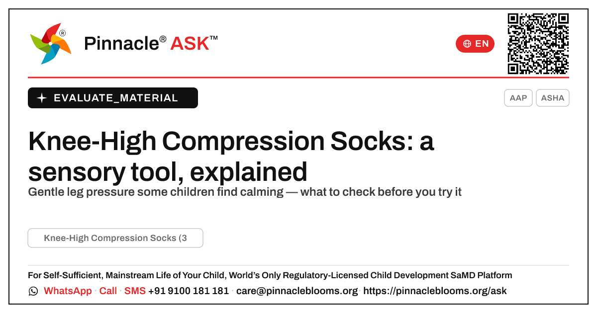 What is Knee-High Compression Socks (3 Pairs), and is it right for my child? — Pinnacle Ask answer card with a short explanation and QR link