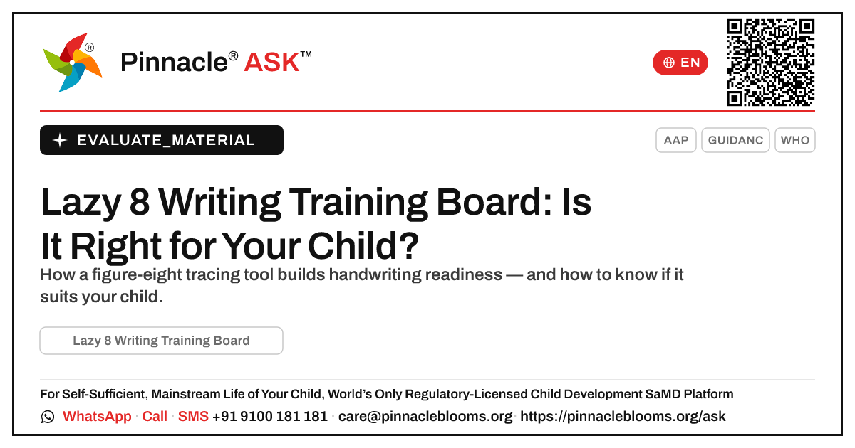 Lazy 8 Writing Training Board: Is It Right for Your Child? — Pinnacle Ask answer card with a short explanation and QR link