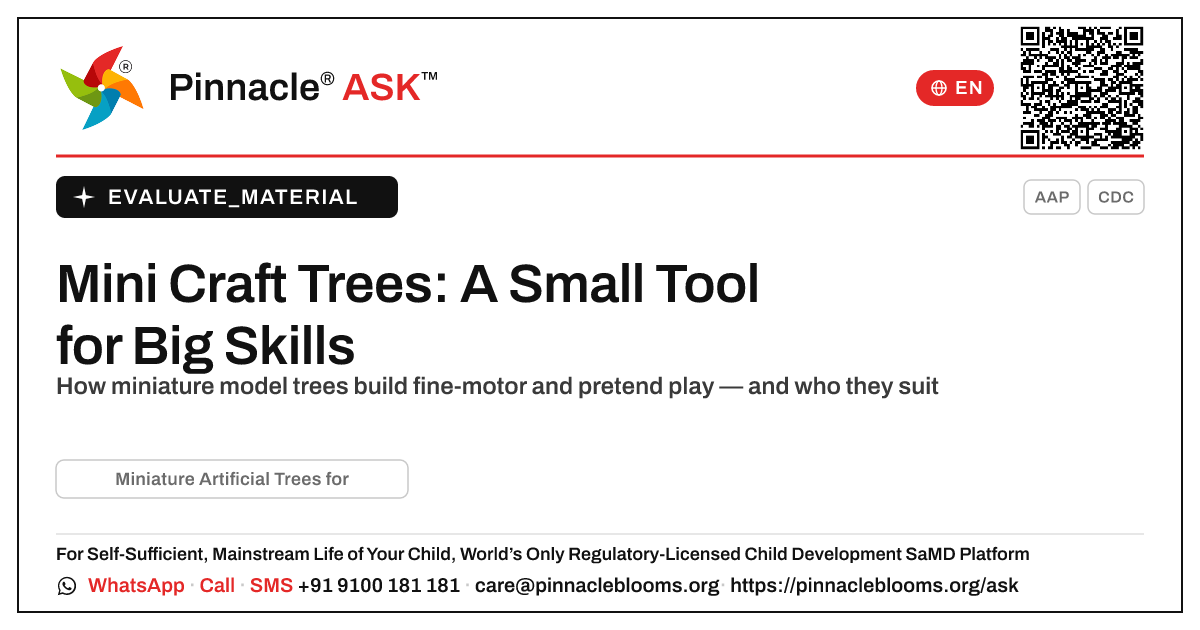Miniature Artificial Trees for Craft/Models — Pinnacle Ask answer card with a short explanation and QR link