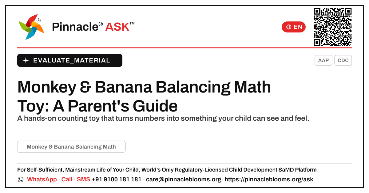 What is Monkey & Banana Balancing Math Toy, and is it right for my child? — Pinnacle Ask answer card with a short explanation and QR link