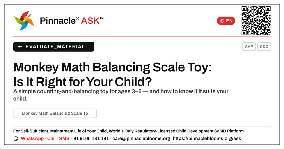 What is the Monkey Math Balancing Scale Toy, and is it right for my child? — Pinnacle Ask answer card with a short explanation and QR link