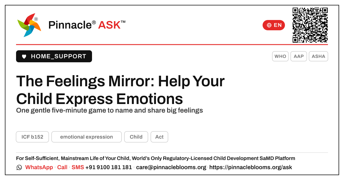 What is one Everyday Therapy activity to help my child with emotional expression? — Pinnacle Ask answer card with a short explanation and QR link