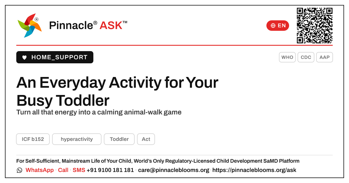 What is one Everyday Therapy activity to help my child with hyperactivity? — Pinnacle Ask answer card with a short explanation and QR link