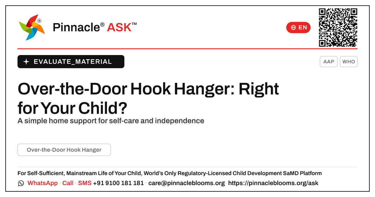Over-the-Door Hook Hanger: Is It Right for My Child? — Pinnacle Ask answer card with a short explanation and QR link