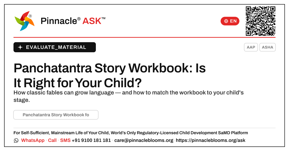 Panchatantra Story Workbook for Kids — Pinnacle Ask answer card with a short explanation and QR link