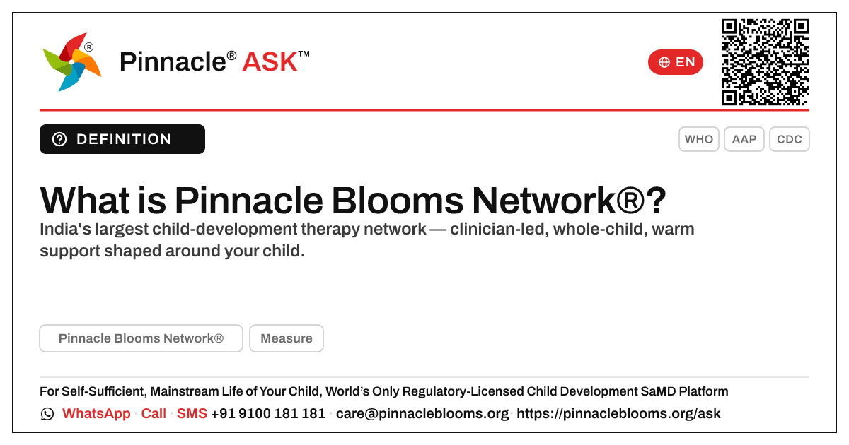 What is Pinnacle Blooms Network, and how can it help my child? — Pinnacle Ask answer card with a short explanation and QR link