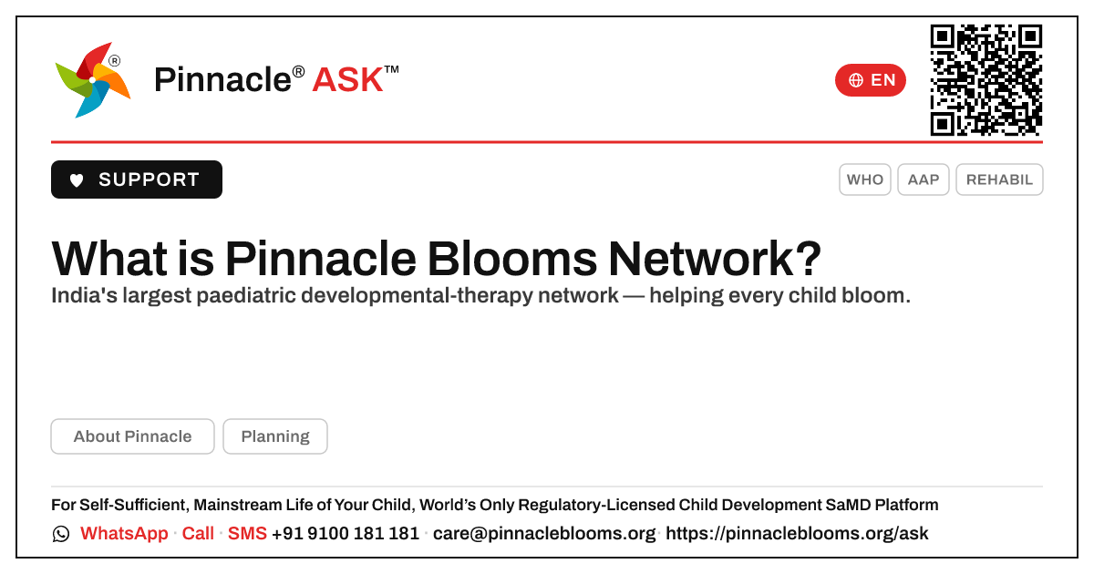 What is Pinnacle Blooms Network? — Pinnacle Ask answer card with a short explanation and QR link
