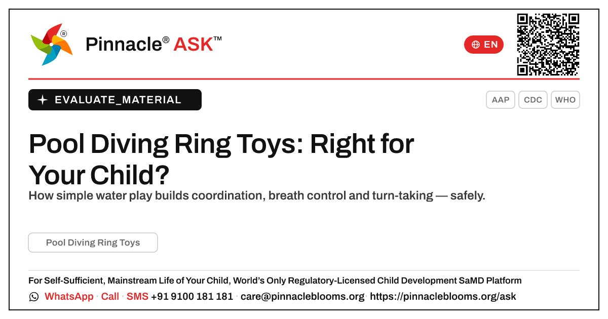 What is Pool Diving Ring Toys, and is it right for my child? — Pinnacle Ask answer card with a short explanation and QR link