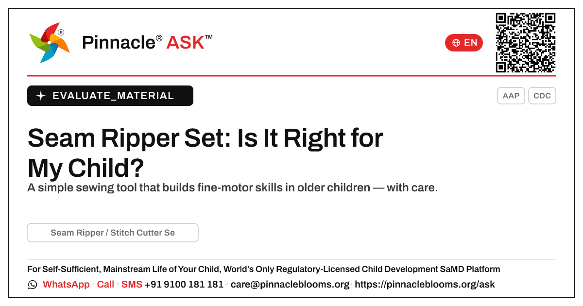 Seam Ripper / Stitch Cutter Set (4 Pieces) — Pinnacle Ask answer card with a short explanation and QR link