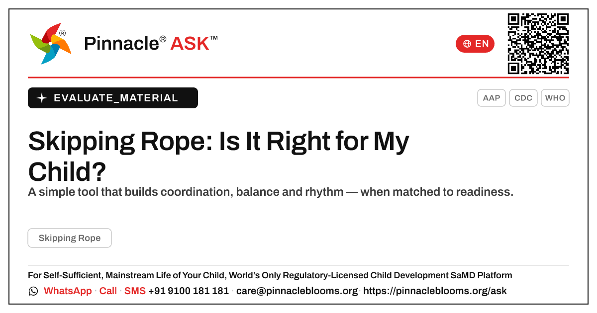 Skipping Rope for Children: Benefits and Readiness — Pinnacle Ask answer card with a short explanation and QR link