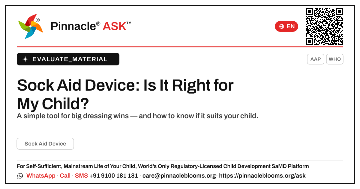 What Is a Sock Aid Device, and Is It Right for My Child? — Pinnacle Ask answer card with a short explanation and QR link
