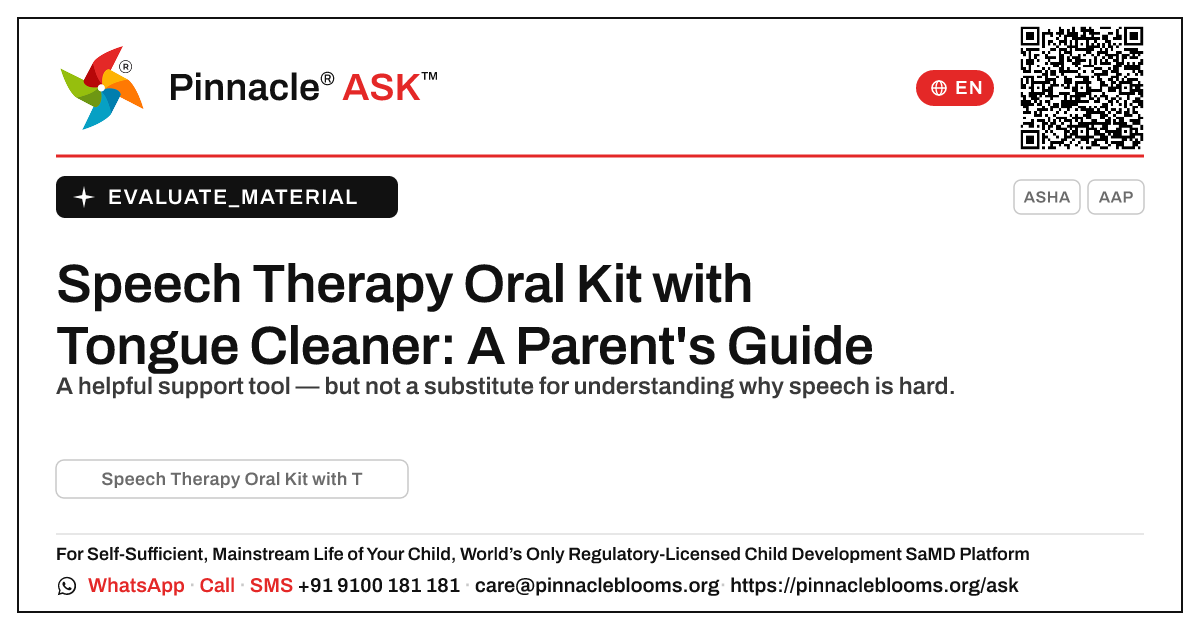 Speech Therapy Oral Kit with Tongue Cleaner — Pinnacle Ask answer card with a short explanation and QR link