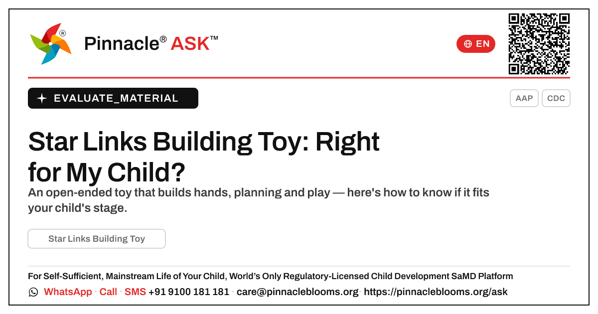 What is Star Links Building Toy, and is it right for my child? — Pinnacle Ask answer card with a short explanation and QR link