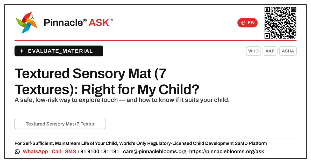 Textured Sensory Mat (7 Textures): Is It Right for My Child? — Pinnacle Ask answer card with a short explanation and QR link