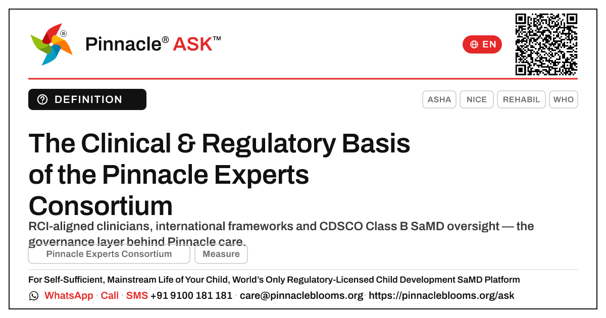 What is the clinical and regulatory basis of Pinnacle Experts Consortium? — Pinnacle Ask answer card with a short explanation and QR link