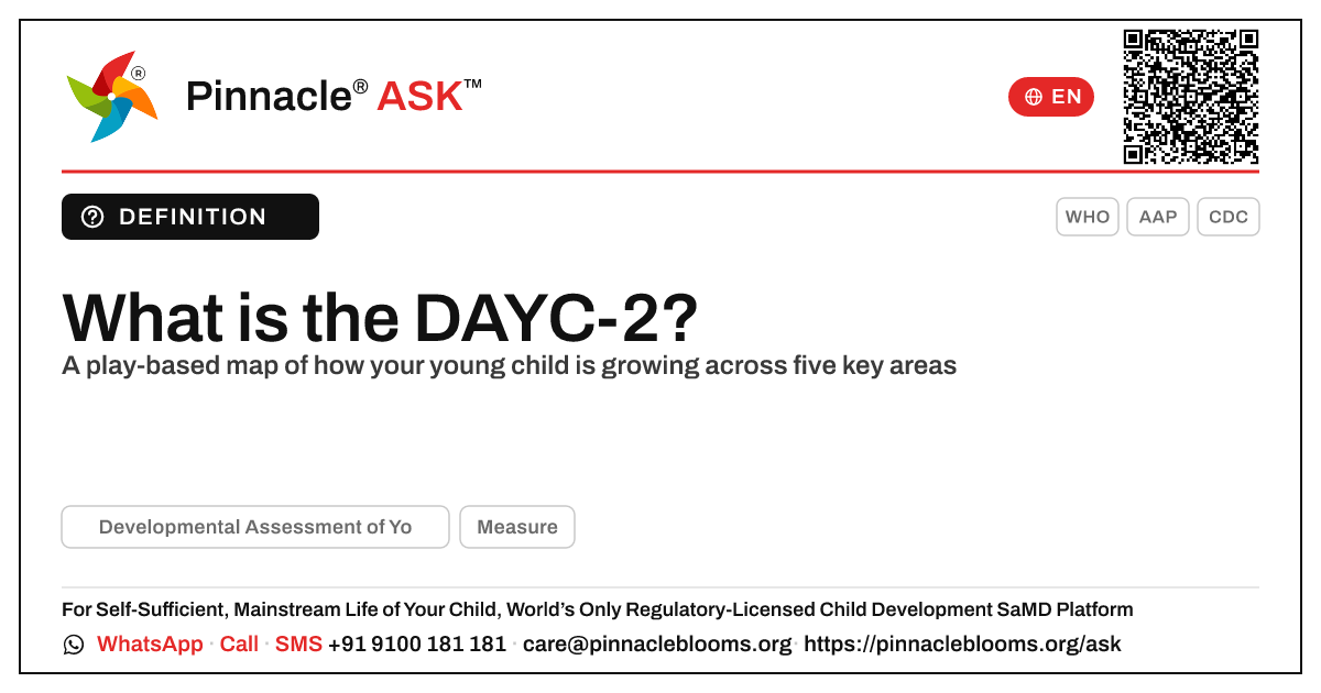 What is the DAYC-2 and what does it assess? — Pinnacle Ask answer card with a short explanation and QR link