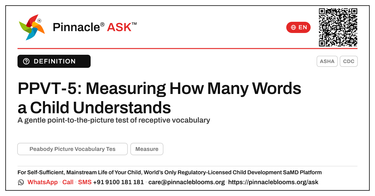 What is the PPVT-5 and what does it assess? — Pinnacle Ask answer card with a short explanation and QR link