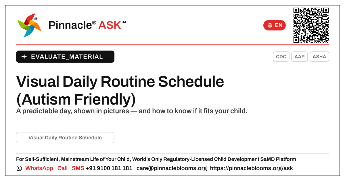 Visual Daily Routine Schedule (Autism Friendly) — Pinnacle Ask answer card with a short explanation and QR link
