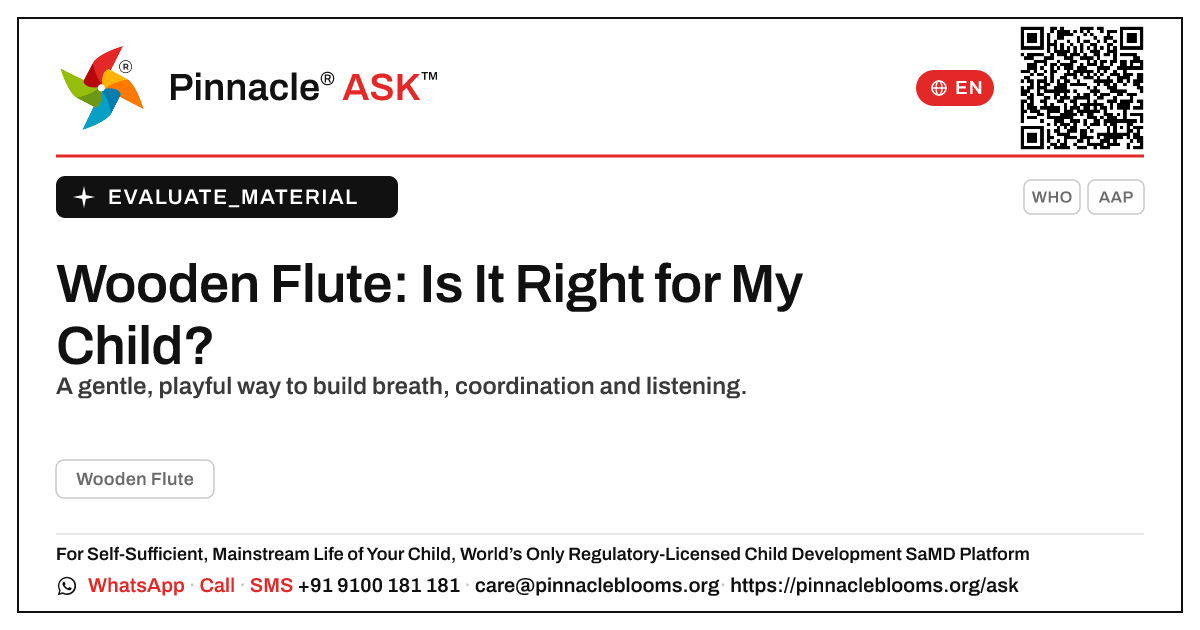 What is Wooden Flute, and is it right for my child? — Pinnacle Ask answer card with a short explanation and QR link