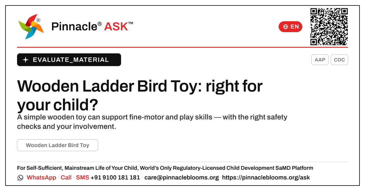 Wooden Ladder Bird Toy: is it right for your child? — Pinnacle Ask answer card with a short explanation and QR link