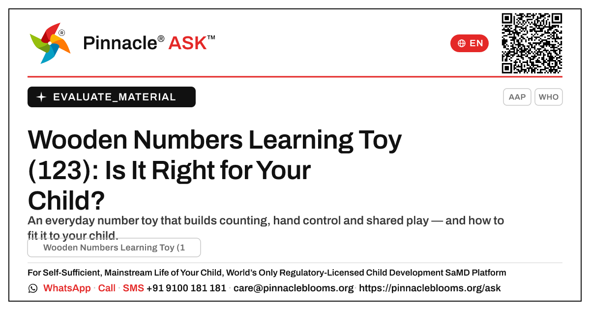 Wooden Numbers Learning Toy (123) — Pinnacle Ask answer card with a short explanation and QR link