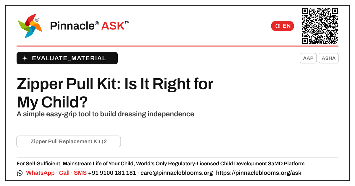 Zipper Pull Replacement Kit (20 Pieces): Is It Right for My Child? — Pinnacle Ask answer card with a short explanation and QR link