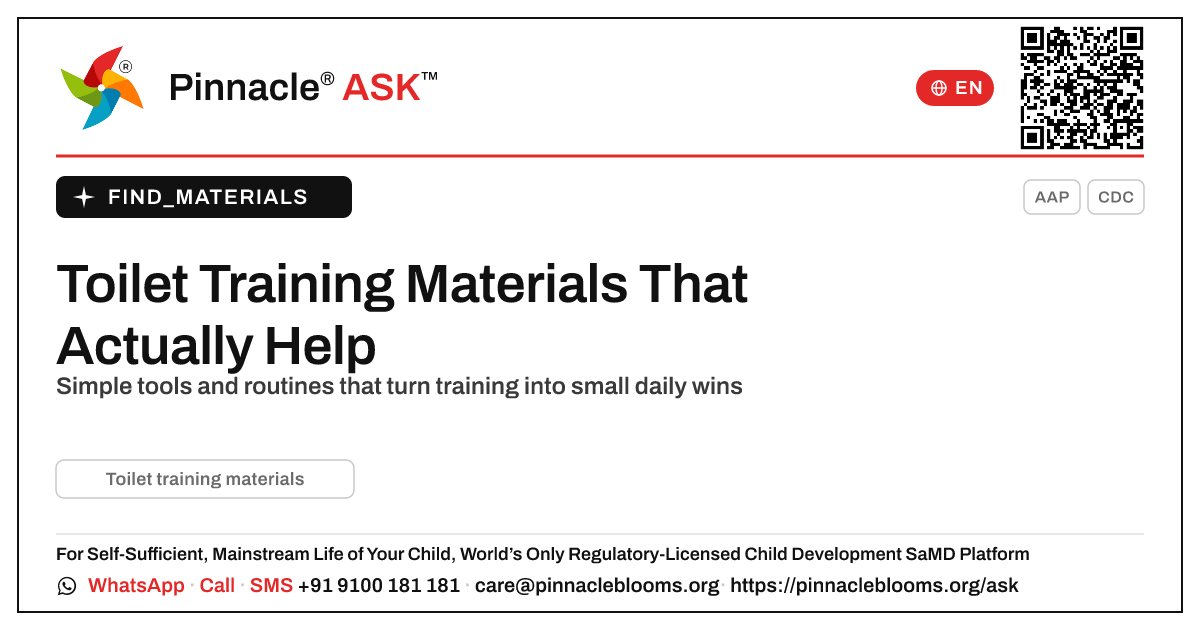 What materials help with toilet training? — Pinnacle Ask answer card with a short explanation and QR link