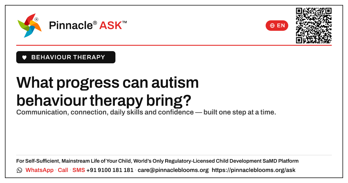 What progress can a child with autism make with behaviour therapy? — Pinnacle Ask answer card with a short explanation and QR link