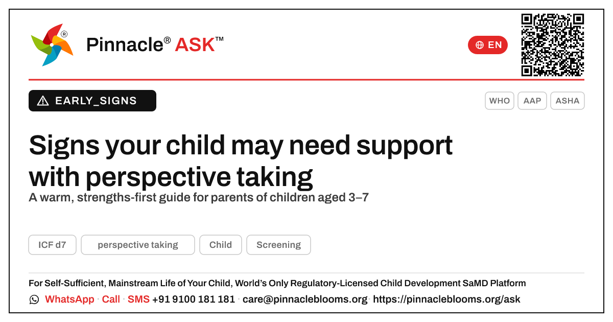 What signs suggest my child may need support with perspective taking? — Pinnacle Ask answer card with a short explanation and QR link