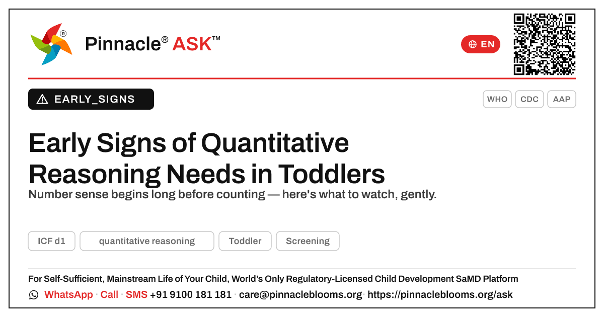 What signs suggest my child may need support with quantitative reasoning? — Pinnacle Ask answer card with a short explanation and QR link