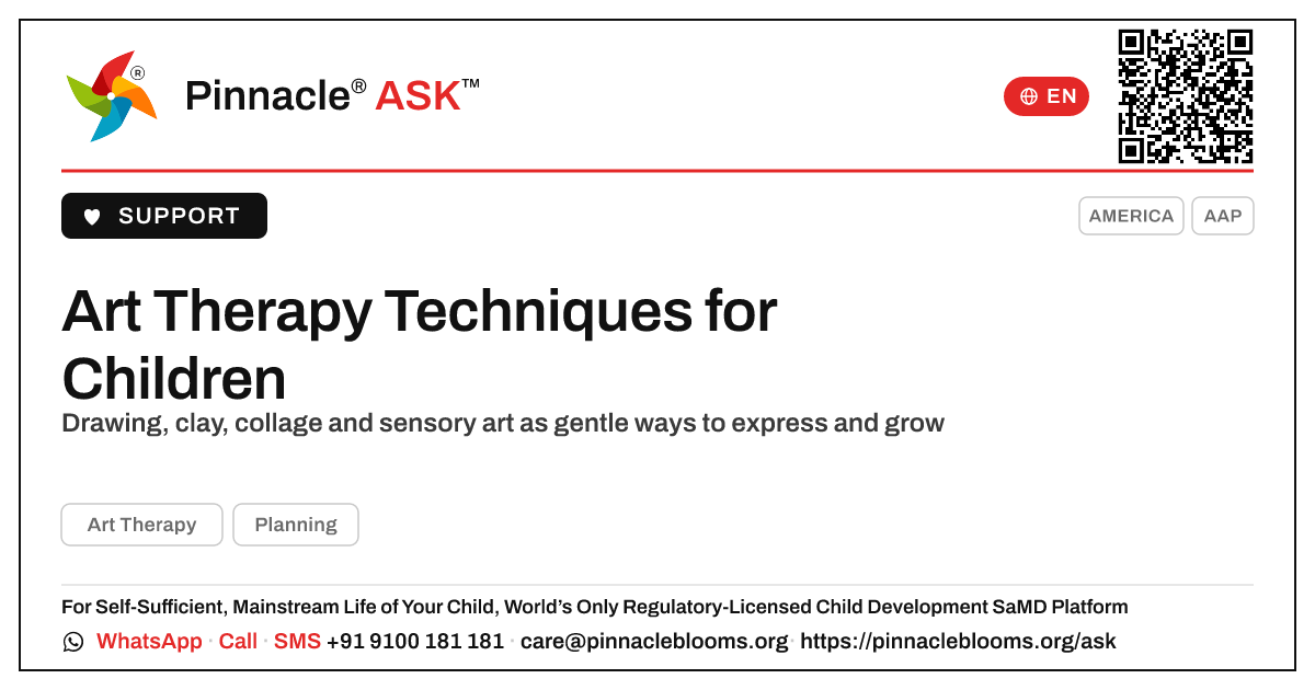 What techniques are used in art therapy? — Pinnacle Ask answer card with a short explanation and QR link