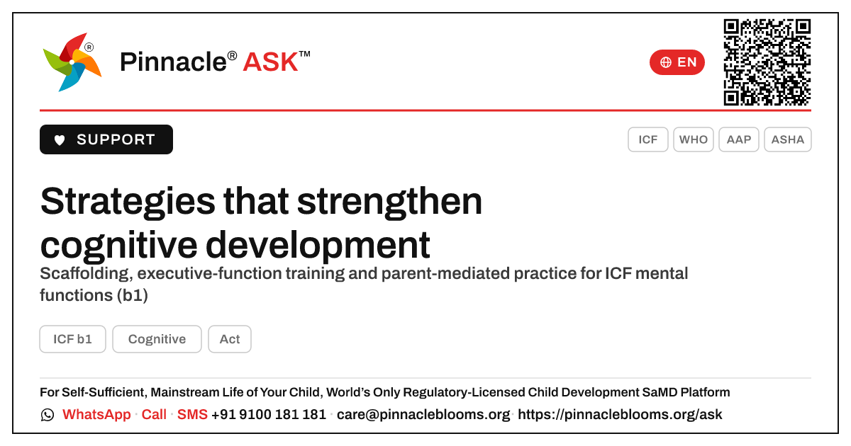 What therapeutic strategies strengthen a child's cognitive development? — Pinnacle Ask answer card with a short explanation and QR link