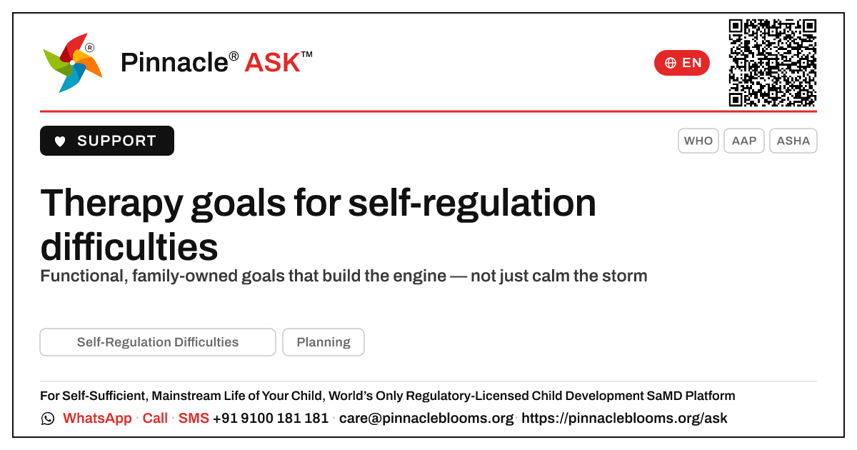 What therapy goals matter most for a child with self-regulation difficulties? — Pinnacle Ask answer card with a short explanation and QR link