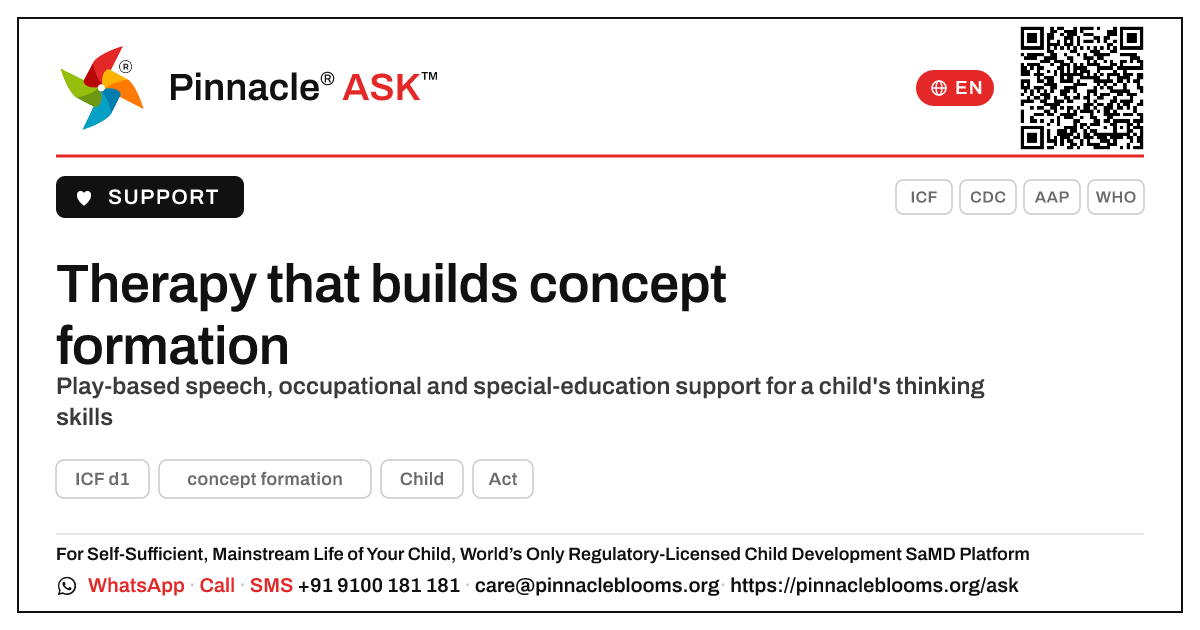 What therapy helps a child learn concept formation? — Pinnacle Ask answer card with a short explanation and QR link