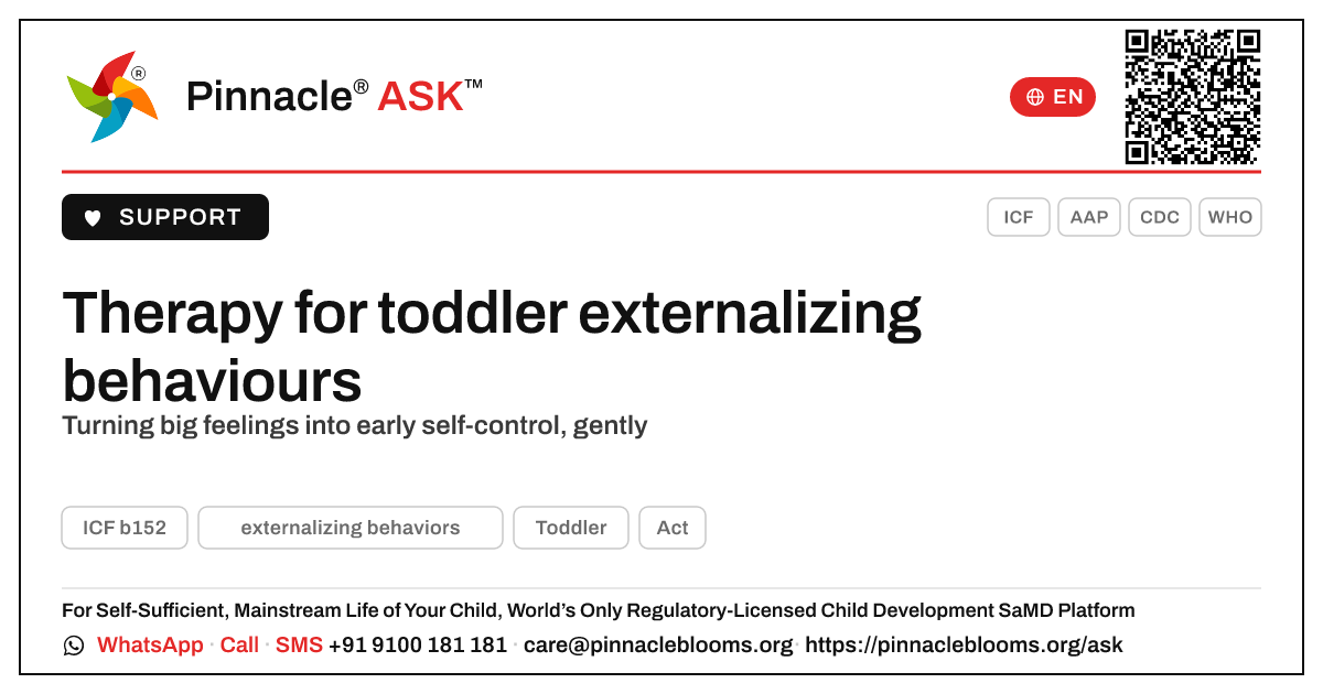 What therapy helps a child with externalizing behaviours? — Pinnacle Ask answer card with a short explanation and QR link
