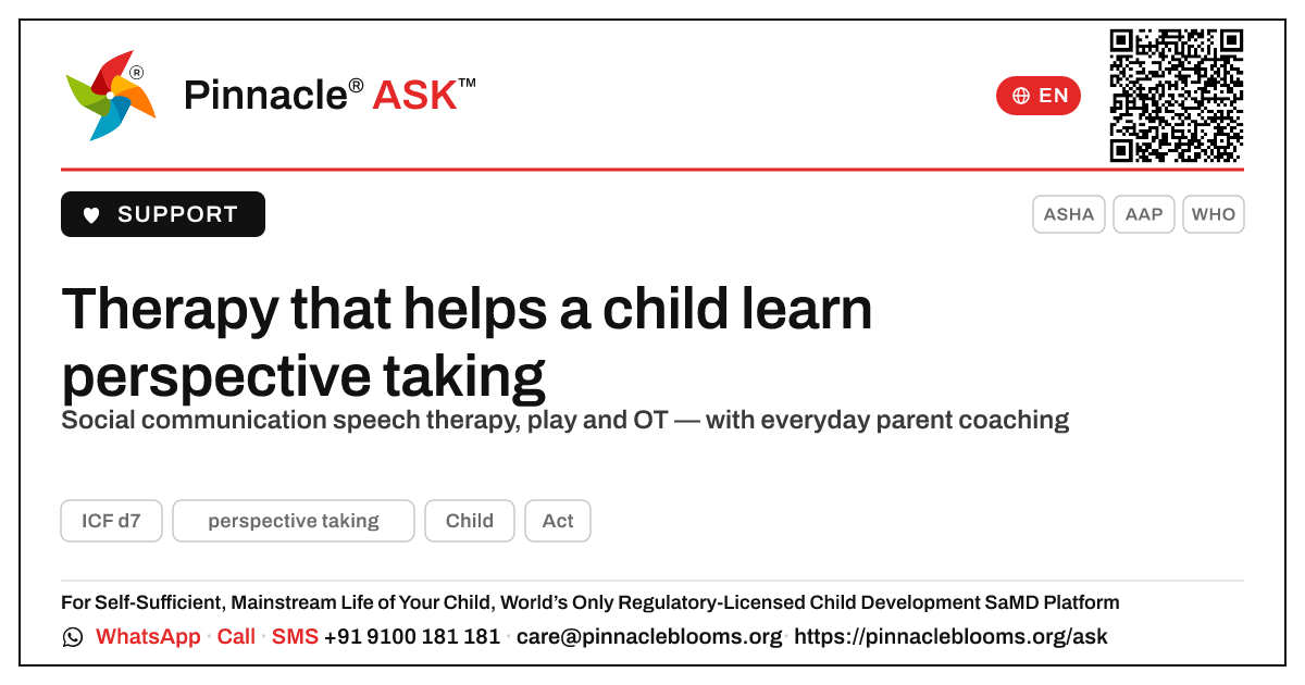 What therapy helps a child learn perspective taking? — Pinnacle Ask answer card with a short explanation and QR link