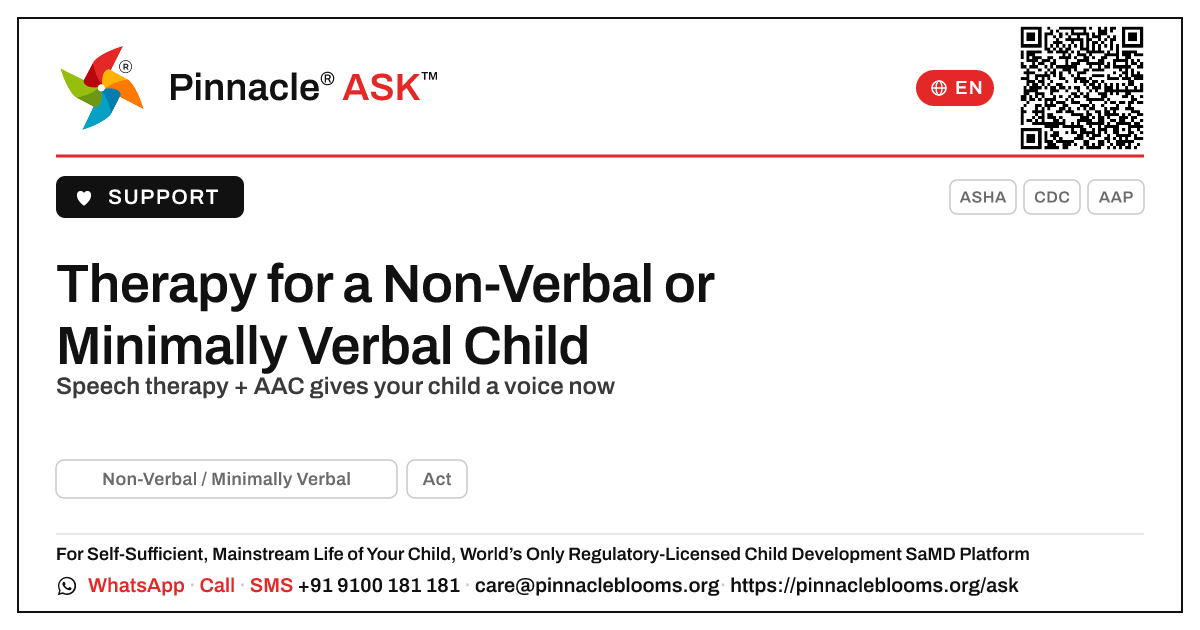 What therapy helps a child with Non-Verbal / Minimally Verbal Presentation? — Pinnacle Ask answer card with a short explanation and QR link