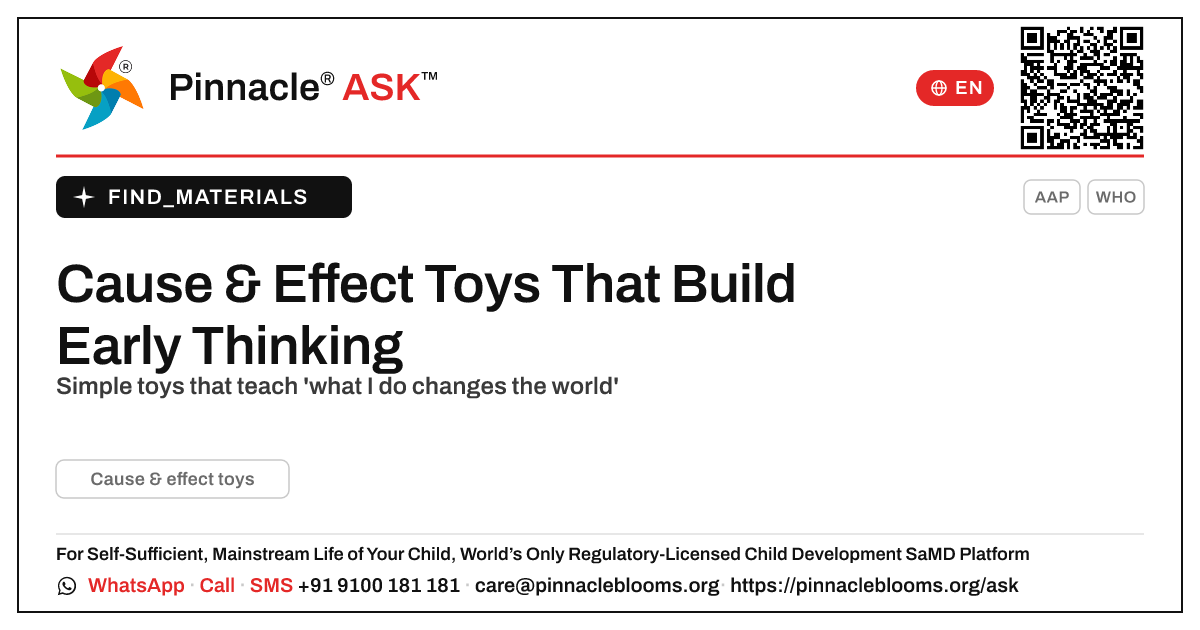 Cause & Effect Toys for Learning — Pinnacle Ask answer card with a short explanation and QR link