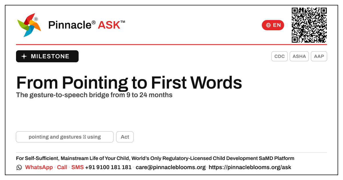 When children move from gestures to words — Pinnacle Ask answer card with a short explanation and QR link