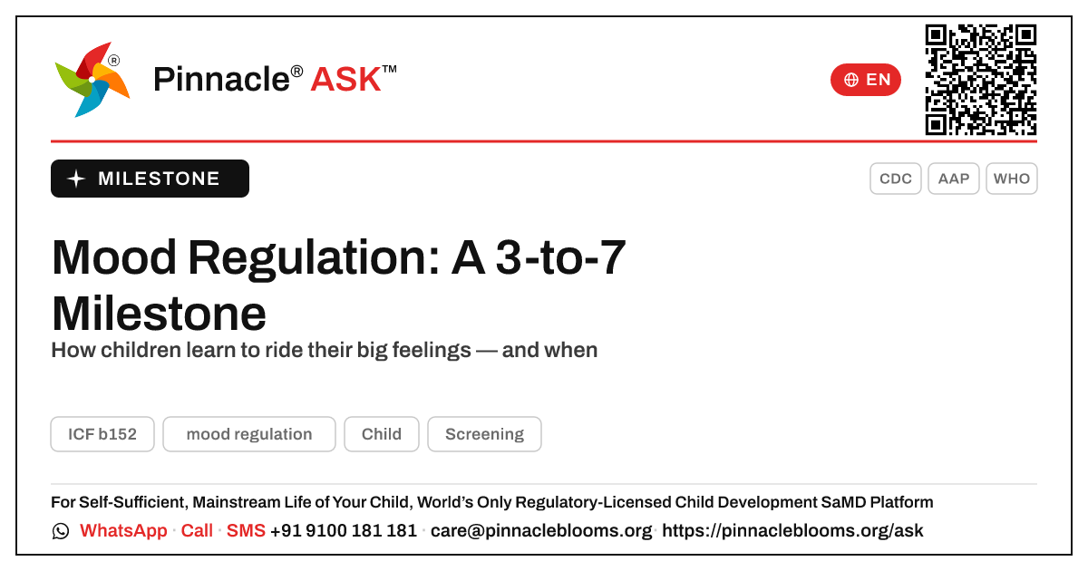 When do children usually develop mood regulation? — Pinnacle Ask answer card with a short explanation and QR link