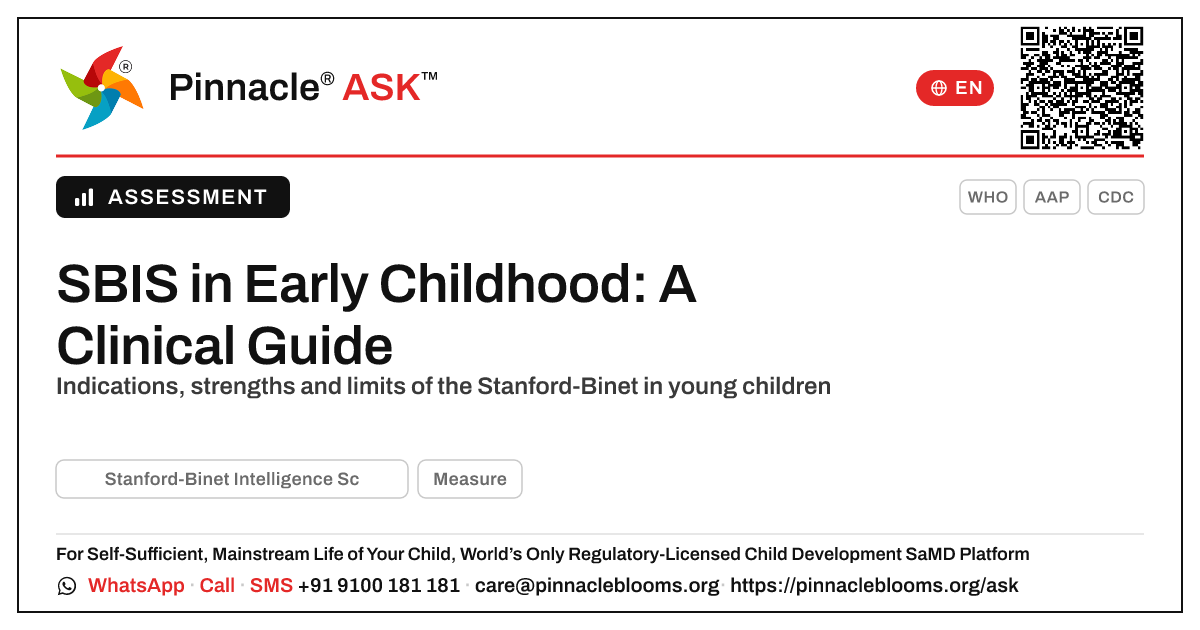 SBIS in early childhood: indications, strengths and limits — Pinnacle Ask answer card with a short explanation and QR link