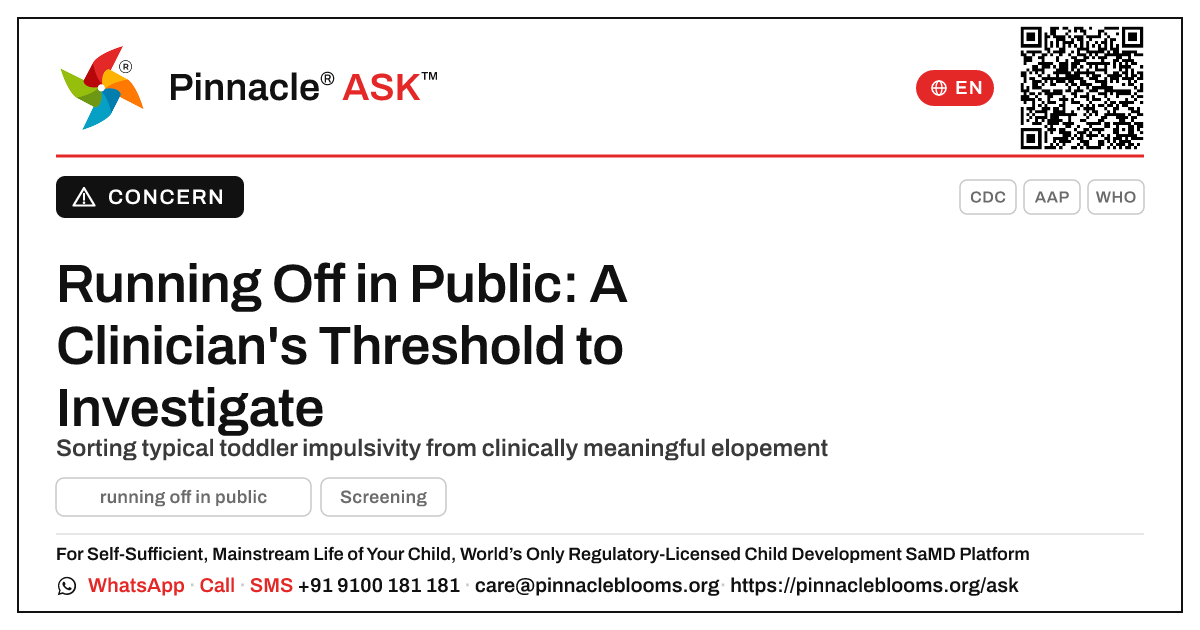When should a doctor investigate running off in public? — Pinnacle Ask answer card with a short explanation and QR link